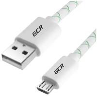 Micro USB короткий кабель GCR для зарядки телефона 50 см быстрая зарядка 3А бело-зеленый