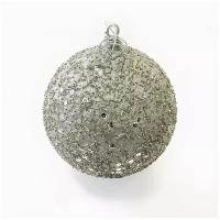 Шар елочный новогодний большой уличный цв. серебряный с инкрустацией D20 см