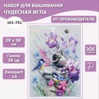 Набор для вышивания Чудесная игла 101-751 "Синицы у фонтана" 28*38 см