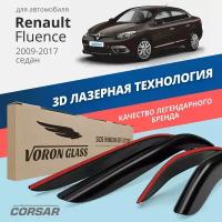 Дефлекторы окон Voron Glass серия Corsar для Renault Fluence 2009-2017 накладные 4 шт