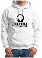 Толстовка Худи белые CoolPodarok Techno (техно)