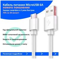 Кабель USB MicroUSB 6А Super Quick Charge 3.0 (оригинал, год гарантии, быстрая зарядка) для iPhone, Xiaomi, Samsung, Huawei