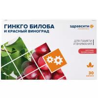 Гинкго билоба и красный виноград Здравсити, 30 капсул по 300 мг 6961862