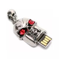 Металлическая флешка в виде "Черепа" с кристаллами (128 Гб / GB USB 2.0 Серебро/Silver SKULL)