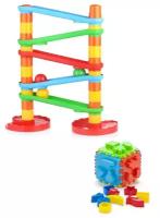 Развивающие игрушки для малышей Игра "Зайкина горка с шариками Аттракцион №1" + Игрушка сортер "Кубик логический большой" биплант