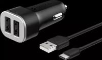 АЗУ 2 USB 2.4А + кабель USB Type-C, черный, Ultra, Deppa (крафт), Deppa 11284-OZ