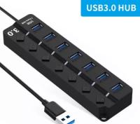 USB 3.0 Hub 7-портовый высокоскоростной / USB-разветвитель для жестких дисков / USB флеш-накопитель / удлинитель-адаптер / чёрный