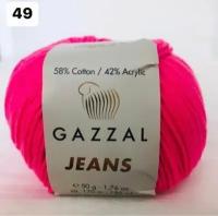 Пряжа полухлопок Gazzal Jeans/Газзал Джинс - ярко-розовый N 1149, 58% хлопок, 42% акрил, 170м/50гр, для вязания игрушек, одежды и сумок