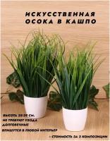 Искусственные цветы / Осока в кашпо / Украшение интерьера / Высота 25 см. / В наборе 2 шт