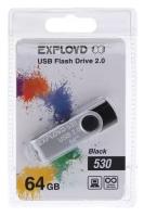 Флешка Exployd 530, 64 Гб, USB2.0, чт до 15 Мб/с, зап до 8 Мб/с, чёрная