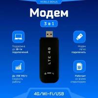 Беспроводной портативный модем 3G 4G LTE usb + WI-FI роутер / точка доступа