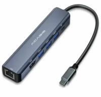 Док-станция Acasis DS-7HN6 6 в 1 с кабелем 1 метр, Type-C to HDMI + USB3.0 x 3 + PD 100 Вт - Темно-серый