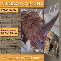 Угловая модульная картина "Выставка, животное, экспозиция" для интерьера на ОСП плите, 125х125 см