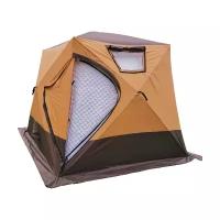 Четырехслойная утепленная зимняя палатка куб для рыбалки и кемпинга Terbo-Mir, размеры 2,4*2,4*2,2 м, цвет песочный