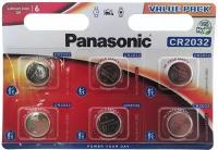 Батарейка (6шт) PANASONIC CR2032 3В дисковая, литиевая