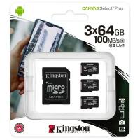 Карта памяти Kingston 64Gb MicroSD Kingston Canvas Select Plus + SD адаптер (SDCS2/64GB-3P1A)