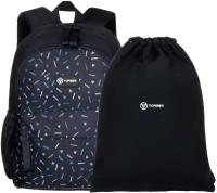 Рюкзак TORBER CLASS X Mini T1801-23-Bl-G, черный/серый орнамент Фигуры, полиэстер, 35,5х25х12 см, 10 л + Мешок для сменной обуви в подарок!