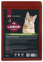 LANDOR полнорационный сухой корм для взрослых и привередливых в питании кошек, индейка с ягненком, 400 г