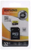 Карта памяти Exployd MicroSD, 32 Гб, SDHC, UHS-1, класс 10, 45 Мб/с, с адаптером SD