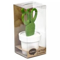 Ножницы Qualy Cactus с держателем, белые с зеленым