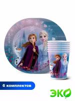 Набор бумажной одноразовой посуды для праздника Frozen 2\ Холодное сердце 2. Эльза и Анна (тарелка мал., стакан, по 6 шт.) ND Play