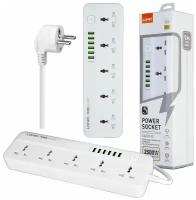 Сетевой фильтр LDNIO SC5614 Power Strip Surge Protector 2500W, 5 розеток, 6 USB, 2м, белый