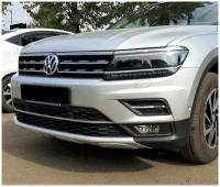 Накладка переднего бампера для Volkswagen Tiguan 2 поколения 2016+ Серебро OFFROAD стиль