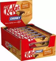 Шоколадный батончик KitKat Chunky Peanut Butter покрытый молочным шоколадом с хрустящей вафлей и арахисовым маслом, 24 шт. по 42 гр. (Болгария)