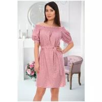 Платье женское "Миллена Шарм 13608" свободного кроя с открытыми плечами розового цвета 50р-р (44-52 размерный ряд)