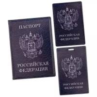 Набор обложка для паспорта, чехлы для карт Герб_синий фон / на паспорт / картхолдер