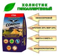 Сухой корм диетический для взрослых собак Condor ( Кондор ) Duck & Rice Light Утка рис 800г