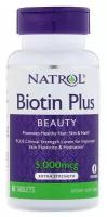 Таблетки Natrol Biotin Plus, 80 г, 5000 мкг, 60 шт