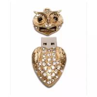 Flash drive Сова со стразами (4 Гб / GB USB 2.0 Золотой/Gold SOVA_BD Оригинальный подарок на день рождения запись фото с парными воспоминниями)