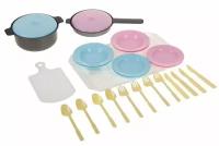 Детский набор посудки "Кухонный", пластиковая игрушечная посуда, сюжетно-ролевая игра Юный повар из 26 предметов