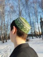 Тюбетейка мусульманская шапка для намаза бело-зеленая