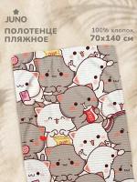 Полотенце вафельное пляжное 70х140 / для бассеина / банное "Juno" рис 16787-1 Kawaii cats