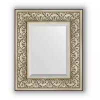 Зеркало настенное с фацетом EVOFORM в багетной раме барокко серебро, 50х60 см, для гостиной, прихожей, кабинета, спальни и ванной комнаты, BY 3372