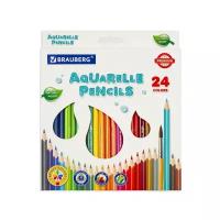 Карандаши цветные акварельные BRAUBERG PREMIUM AQUARELLE, 24 цвета, грифель мягкий 4 мм, 181673