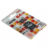 Карта памяти Mirex microSD, 64 Гб, SDXC, UHS-I, класс 10, с адаптером SD