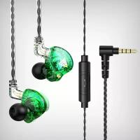 Наушники-вкладыши QKZ AK6 PRO, проводные Hi-Fi наушники с микрофоном, зеленый