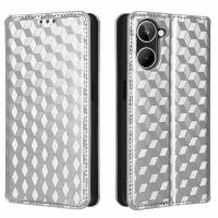 Чехол-книжка MyPads Elegante pattern Rombo для Realme 10 4G из эко-кожи с 3d узором серебристый с магнитной крышкой