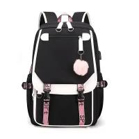 Городской школьный рюкзак с помпоном для учащихся (Черно-розовый)