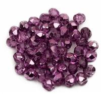 Стеклянные чешские бусины, граненые круглые, Fire polished, 4 мм, цвет Crystal Purple Metallic Ice, 50 шт