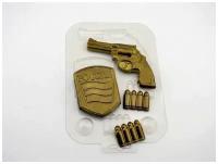 Пластиковая форма для шоколада, мыла - Набор военного - пистолет, Шеврон россия, патроны
