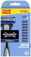 Wilkinson Sword / SCHICK Hydro 3 Skin Protection Regular / Бритвенный мужской станок с 9 сменными кассетами