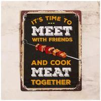 Жестяная табличка Cook meat together, металл, 20х30 см