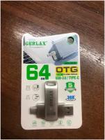Memory Flash Drive Gerlax OTG UG-3, 2 in 1, USB 3,0, Type C, 64 Гб, Флешка поворотный механизм c дополнительным разъемом