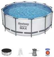 56438 Bestway Каркасный бассейн Steel Pro Max 457х122см, 16015л, фильтр-насос картриджный 3028л/ч, лестница, тент