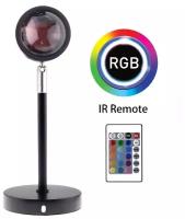 Лампа с RGB для тик тока с пультом Sunset Lamp RGB, питание USB, на металлическом штативе, проектор заката, атмосферный светильник