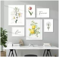 6 постеров без рамки "Тюльпан, одуванчик, розы, любовь" в тубусе / Набор постеров картин для интерьера / Картина для интерьера